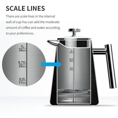 1000ML αυτόματο γαλλικό ανοξείδωτο ταξιδιού κατασκευαστών καφέ Τύπου διπλοτειχισμένο